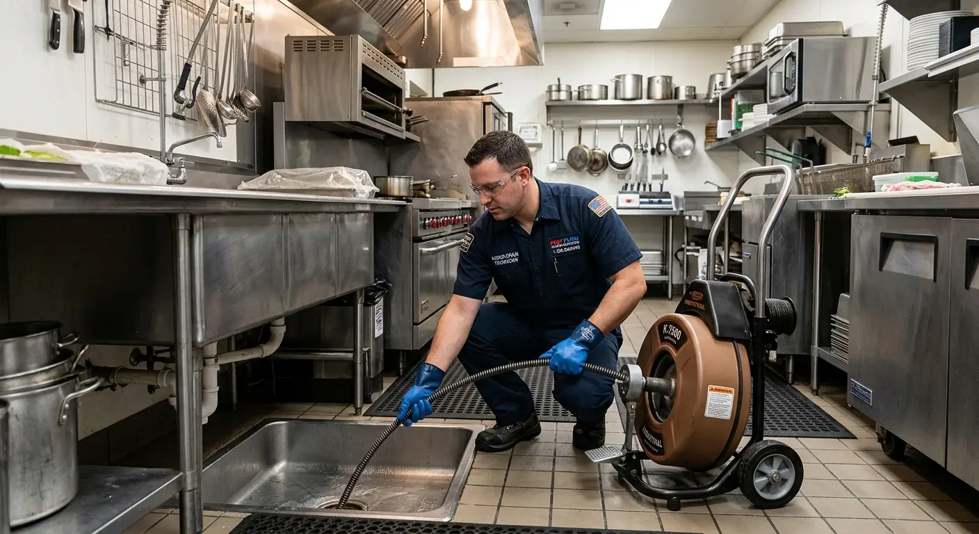 Commercial drain cleaning service in a restaurant kitchen in Rutland
